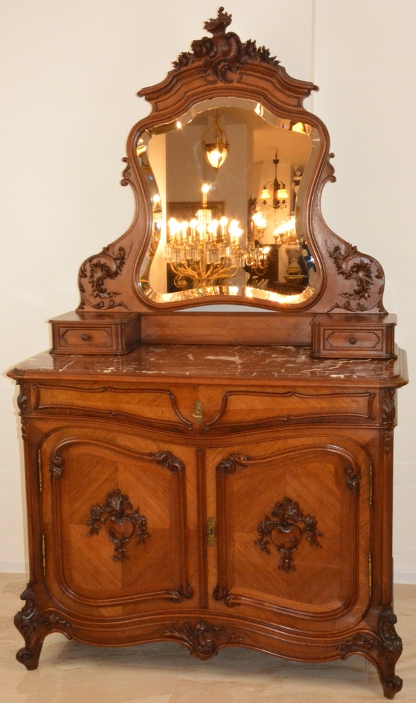 Starožitná řezbovaná toaletka s mramorem