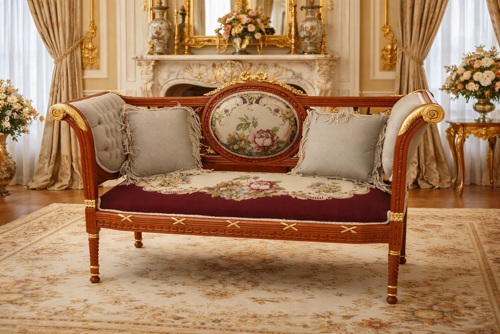 Zámecké řezbované sofa - čalouněné