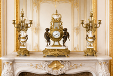 Starožitné krbové hodiny FHS s kentaury+svícny XXL