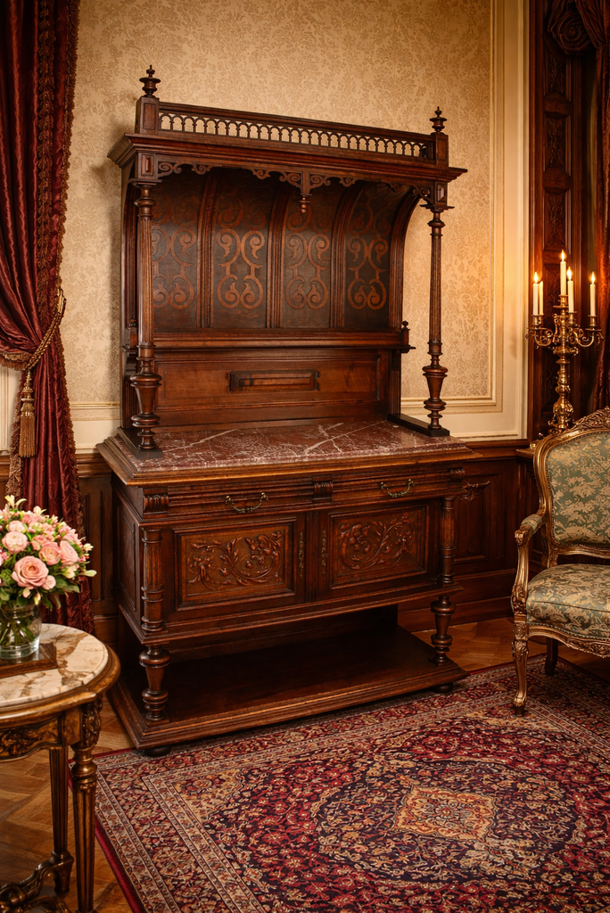 Starožitná řezbovaná komoda s nástavbou - 225 cm