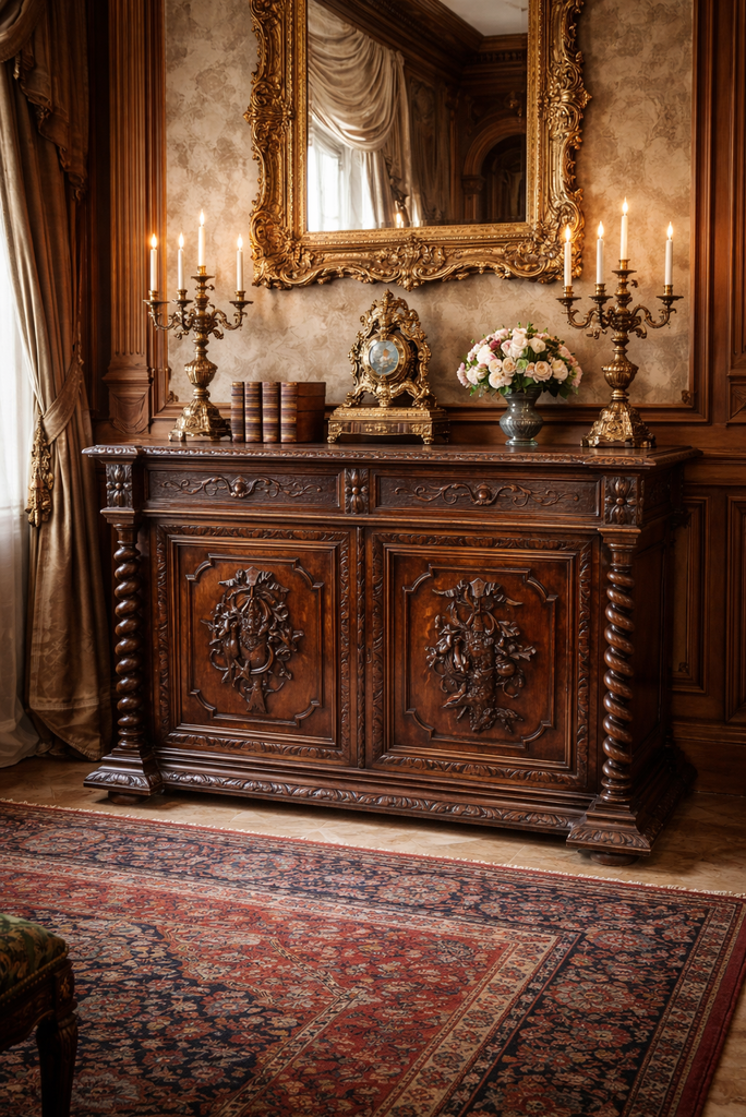 Starožitná komoda s loveckými motivy - dub masiv