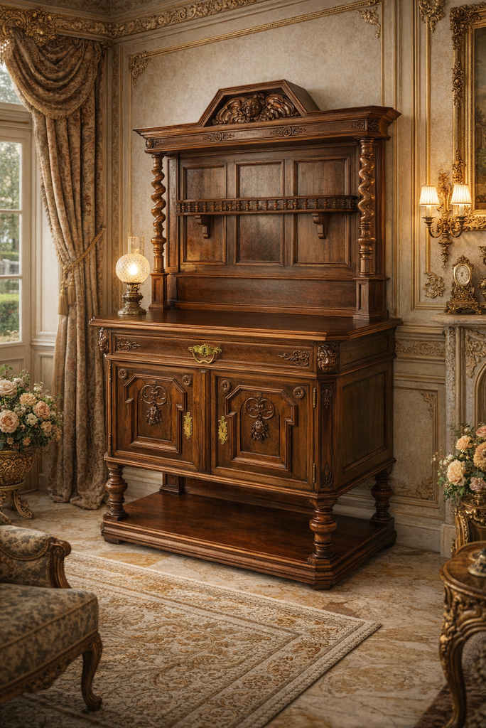 Starožitná řezbovaná komoda s amorkem - Ořech