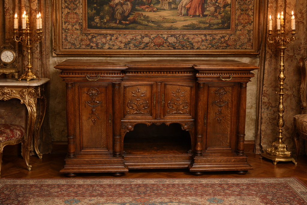 Starožitná řezbovaná komoda - dub masiv - 163 cm