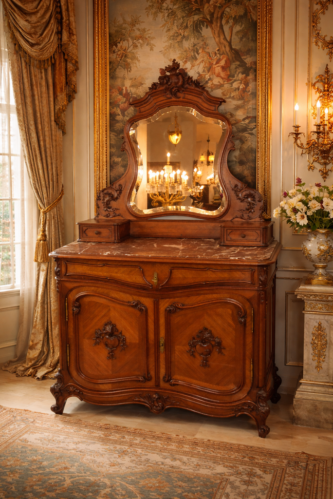 	Starožitná řezbovaná toaletka s mramorem