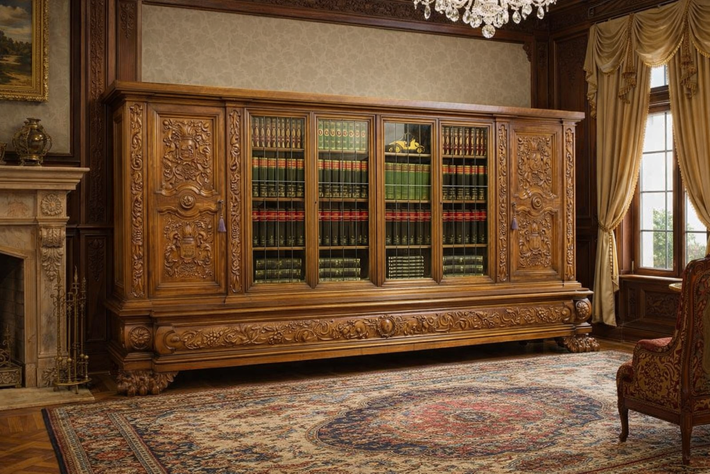 Starožitná neorenesanční knihovna na lvích tlapách