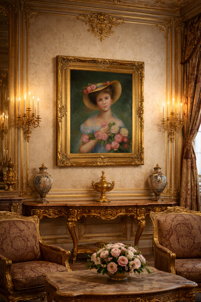 Obraz - Dáma s květinami - olej na plátně