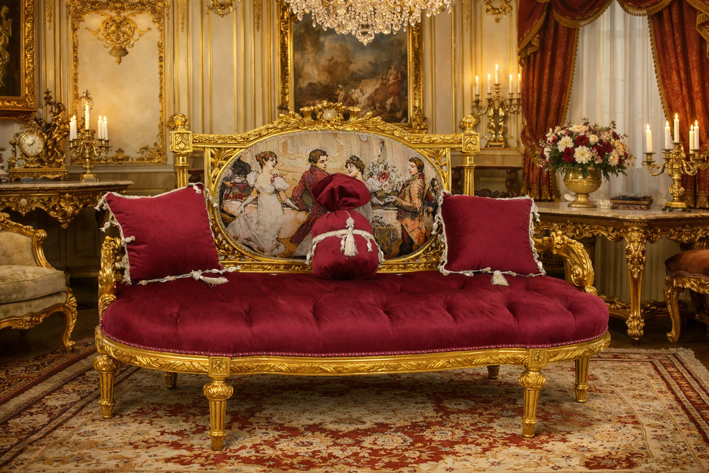 Zámecké řezbované sofa - čalouněné - gobelín