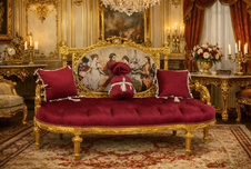 Zámecké řezbované sofa - čalouněné - gobelín