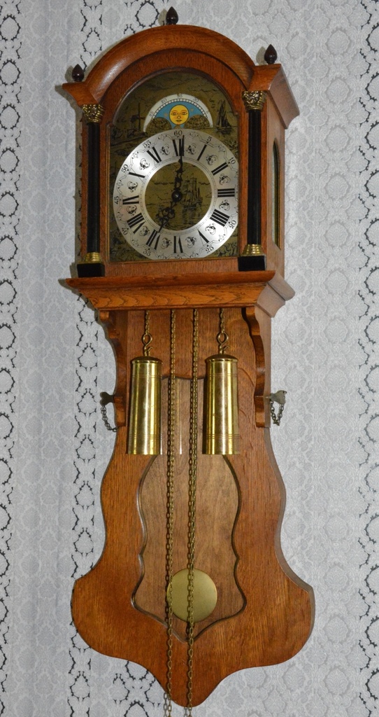 Starožitné Zánské 2-závažové hodiny s fází měsíce