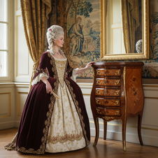 Zámecká intarzovaná komoda s mramorovou deskou