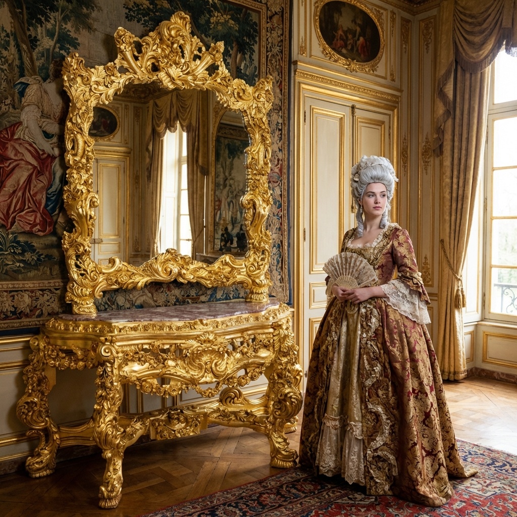 Zámecká konzola se zrcadlem - masiv - řezbovaná