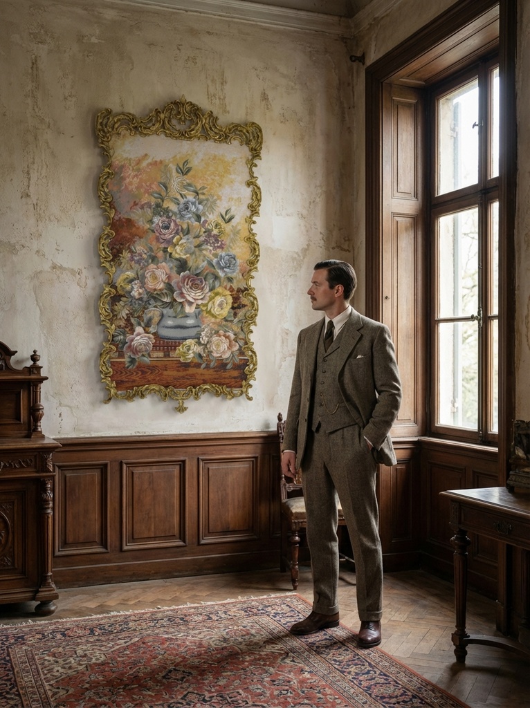 Zámecký obraz - Zátiší - Gobelín - bronzový rám