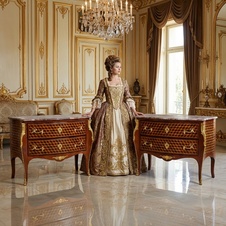 Zámecké intarzované komody s mramorovou deskou-pár