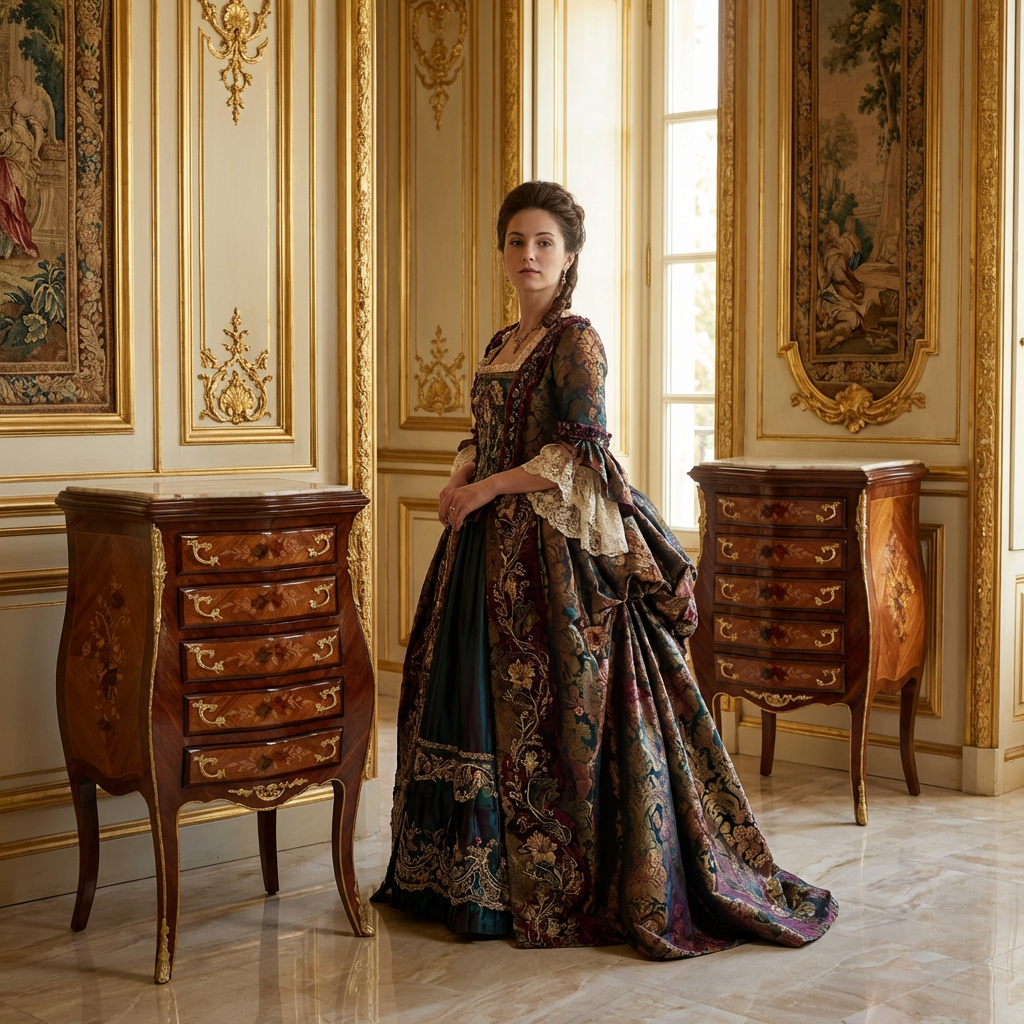 Zámecké intarzované komody s mramorovými deskami