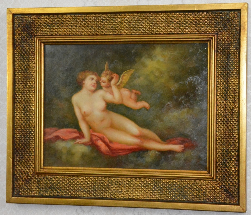 Obraz - Dáma s amorkem - olej na desce