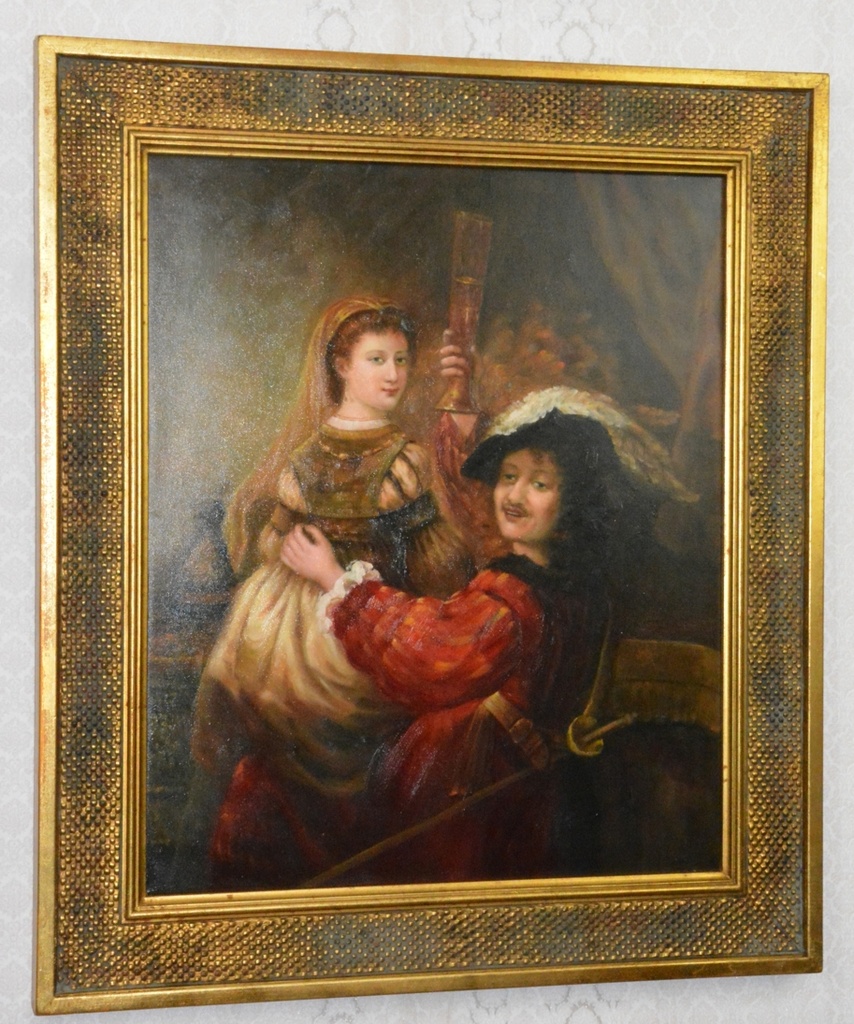 Obraz - Mušketýr s dámou - olej na plátně