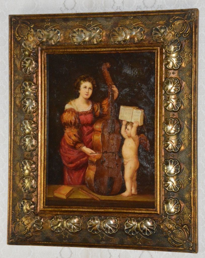 Obraz - Dáma s amorkem - olej na desce