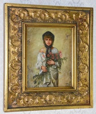 Obraz - Dívka s květinami - olej na desce