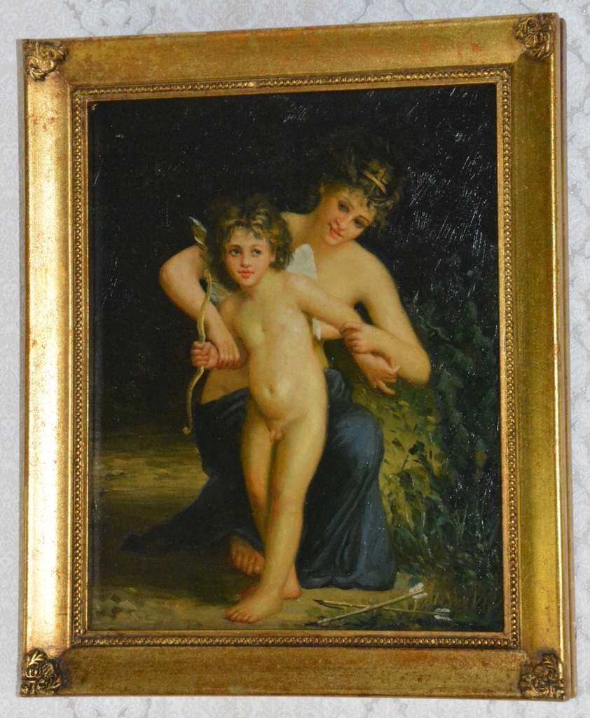 Obraz - Dáma s amorkem - olej na desce