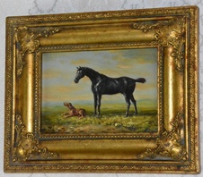 Obraz - Kůň se psem - olej na desce