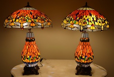 Tiffany lampy s vážkami - svítící podstavce - pár