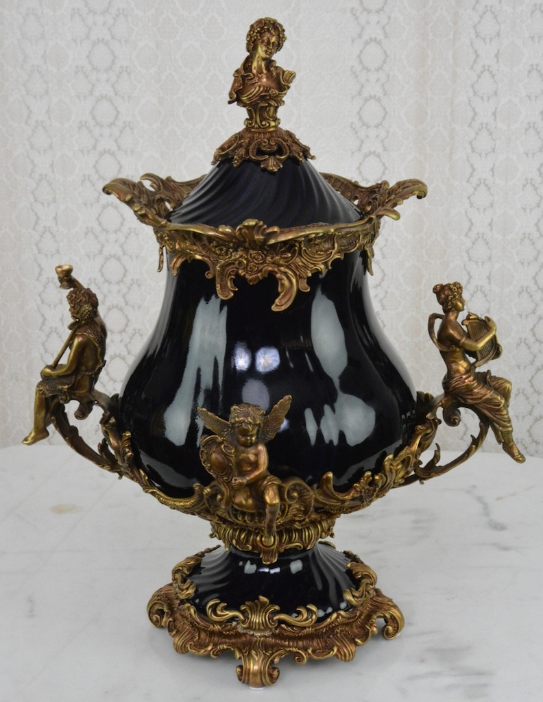 Zámecká figurální dóza - porcelán + bronz - XXL