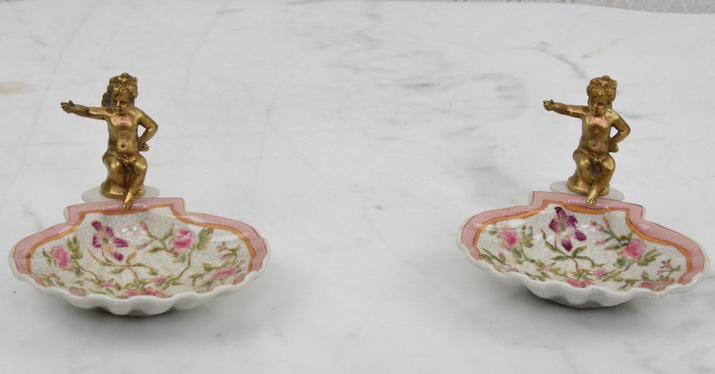 Zámecké misky s amorky - porcelán + bronz - pár
