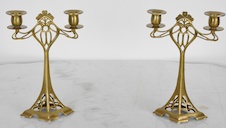 Bronzové secesní svícny - 2 ramena - pár