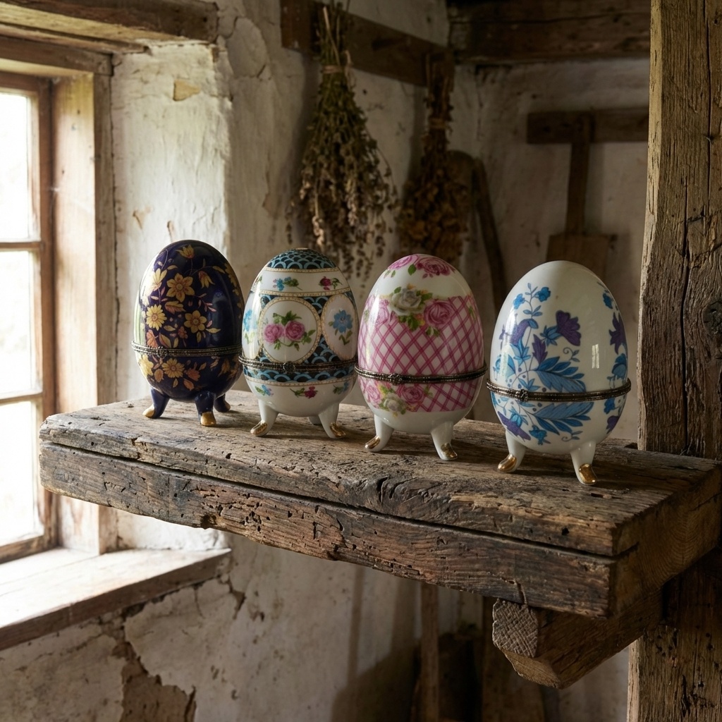 Signované porcelánové dózy - set 4 kusů 