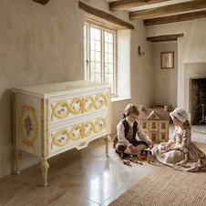 	Zámecká malovaná komoda s šuplíky