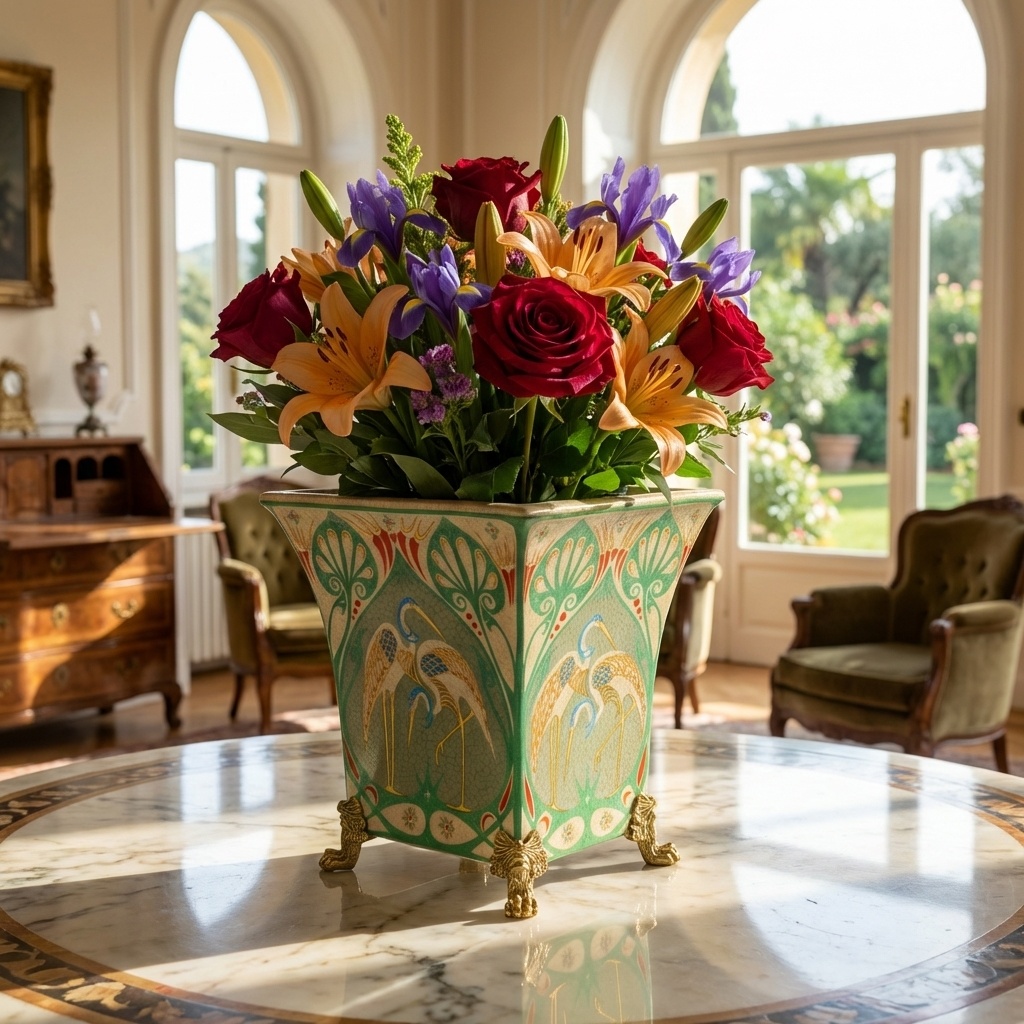 Secesní váza - porcelán + bronz