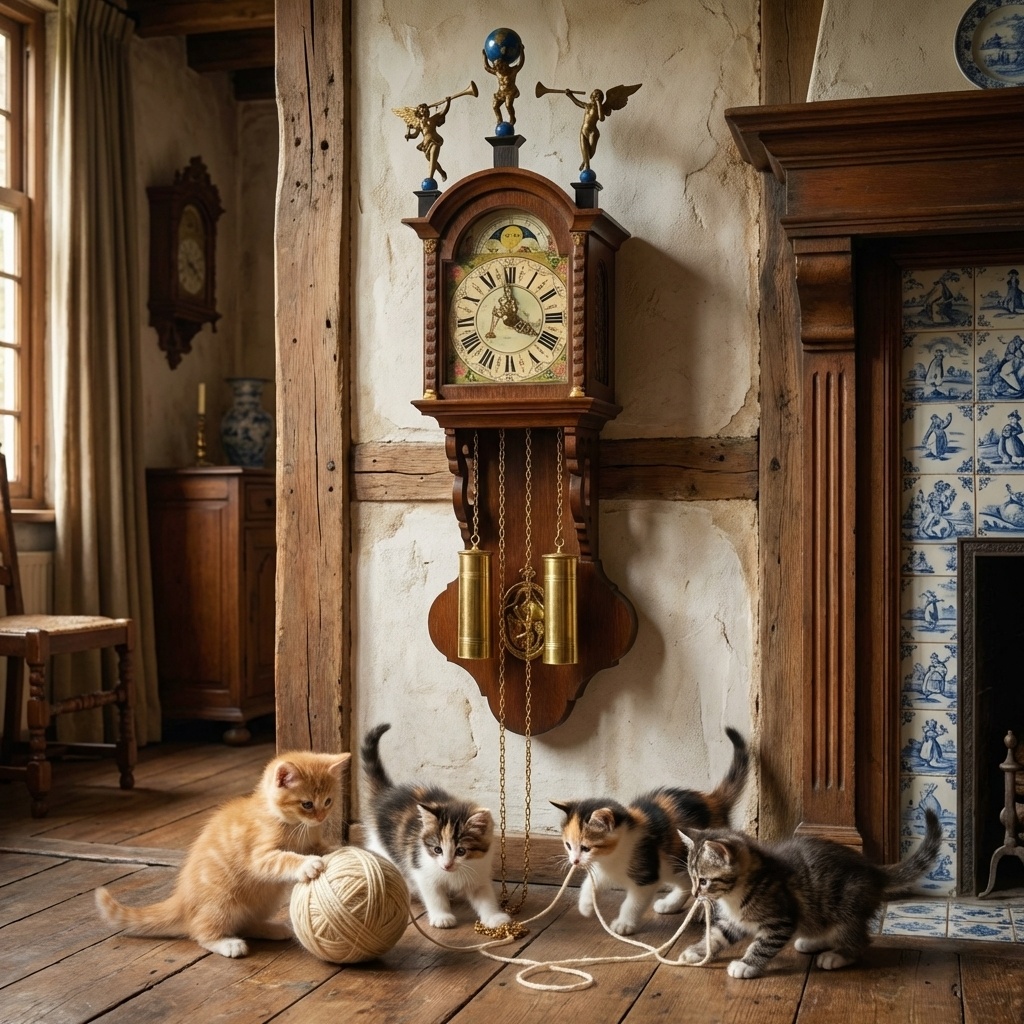 Starožitné Zánské 2-závažové hodiny s fází měsíce