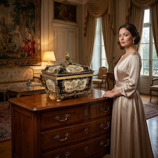 Luxusní zámecká dóza s ptáčkem porcelán + bronz