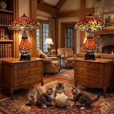 Tiffany lampy s vážkami - svítící podstavce - pár