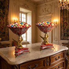 Zámecké mísy s chlapcem - porcelán + bronz - pár