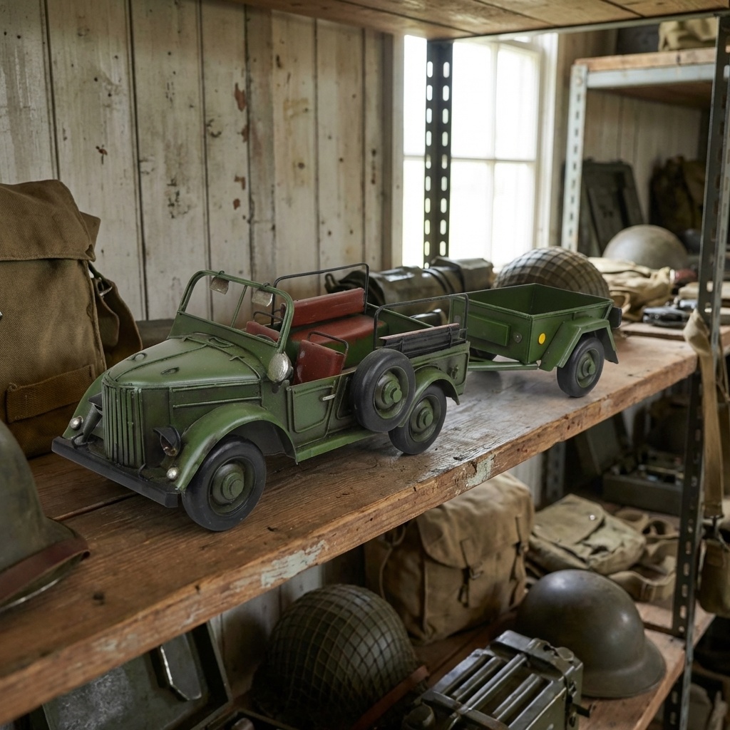 Retro kovový model - Vojenský automobil a přívěs