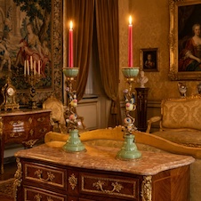 Zámecké svícny s ptáčky - porcelán + bronz - PÁR