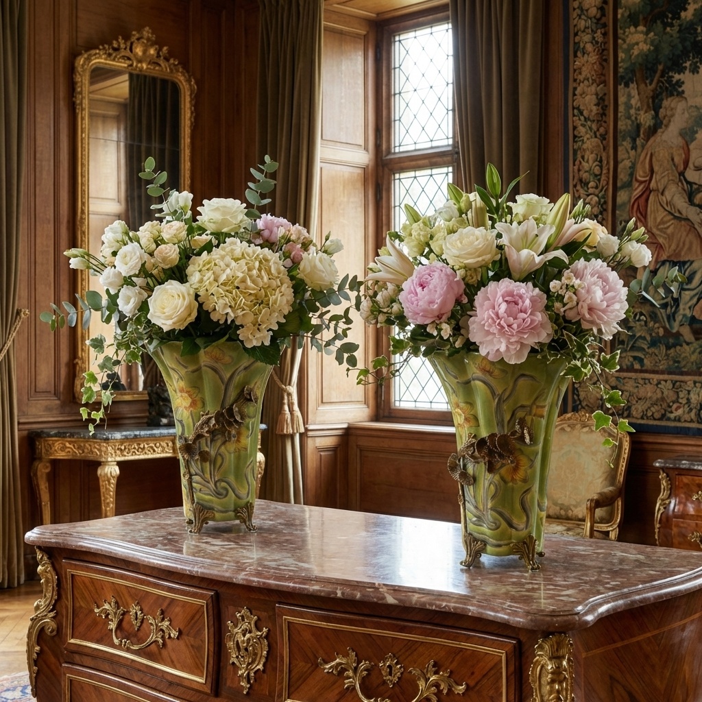 Zámecká váza s vážkou - porcelán + bronz