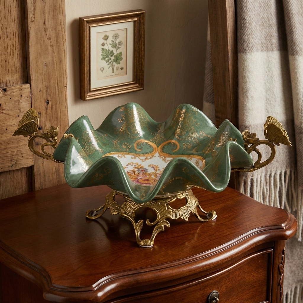 Zámecká mísa s motýly - porcelán + bronz