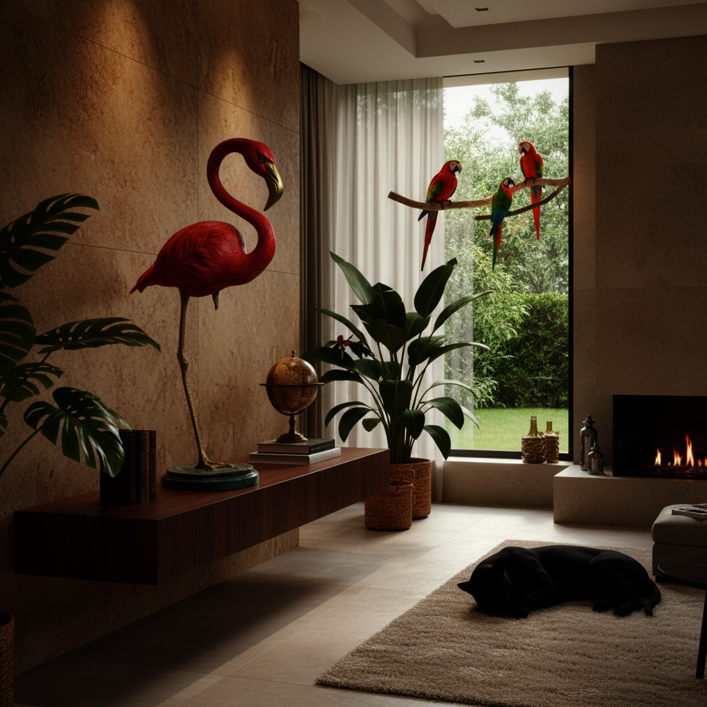 Bronzová socha - Plameňák - na mramoru - 80 cm