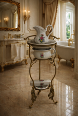 Retro porcelánový mycí set na kovovém stojanu