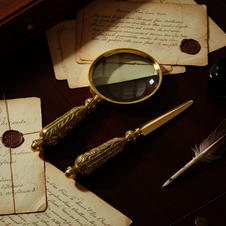 Retro sada na dopisy - lupa + nožík - mosaz