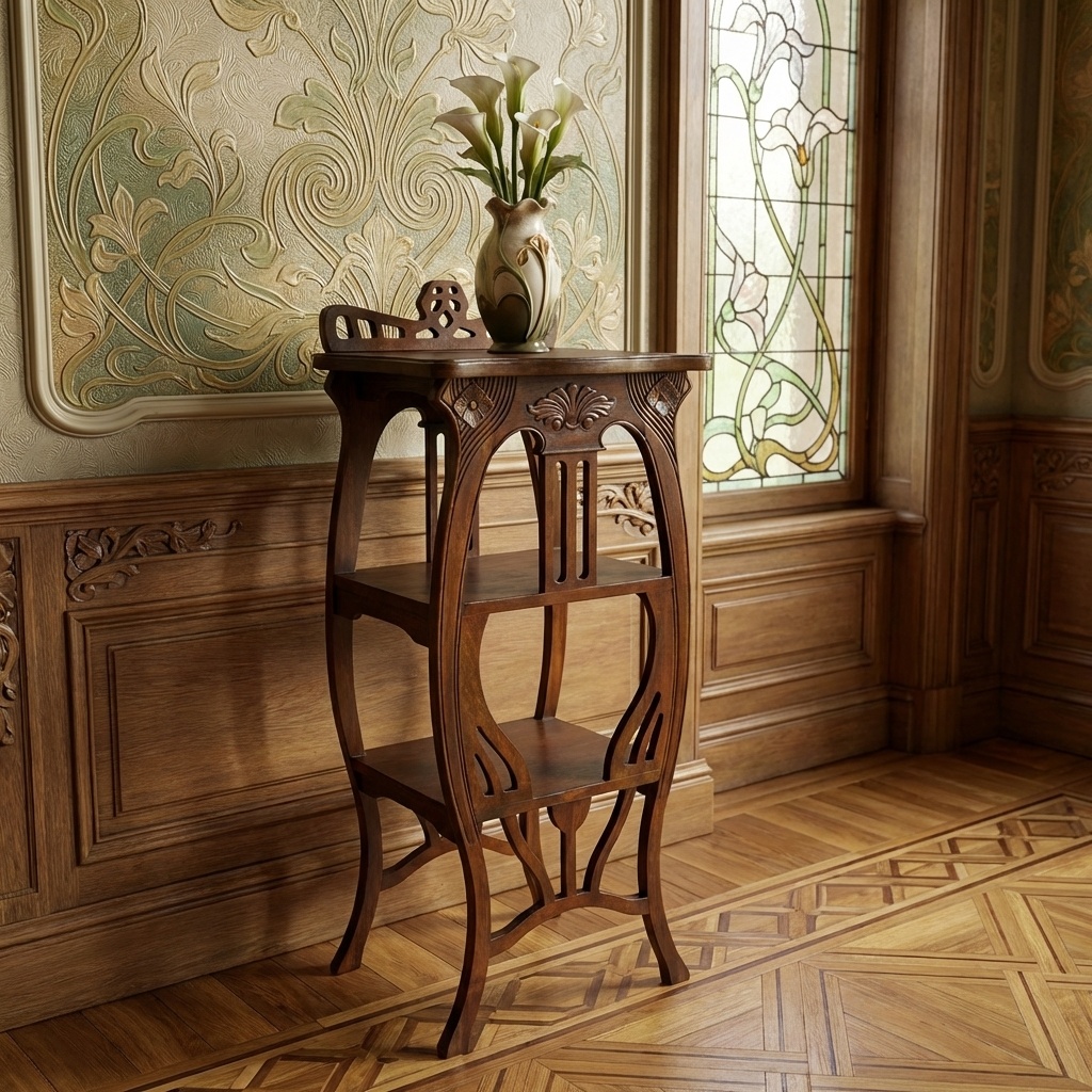 Dřevěný stoleček s policemi