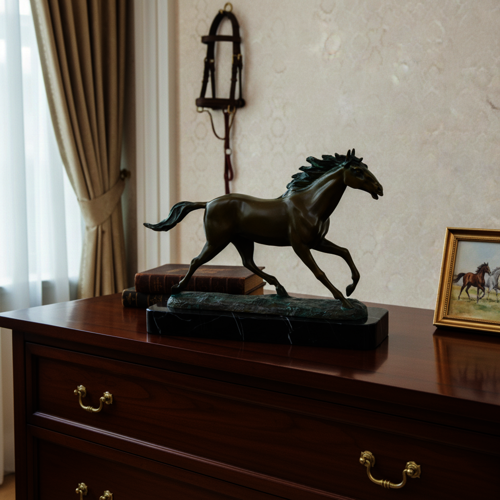 Bronzová socha - Kůň - na mramoru