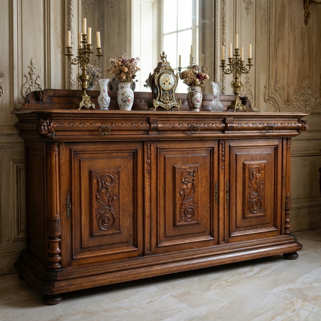 Starožitná řezbovaná komoda - dub masiv - 206 cm