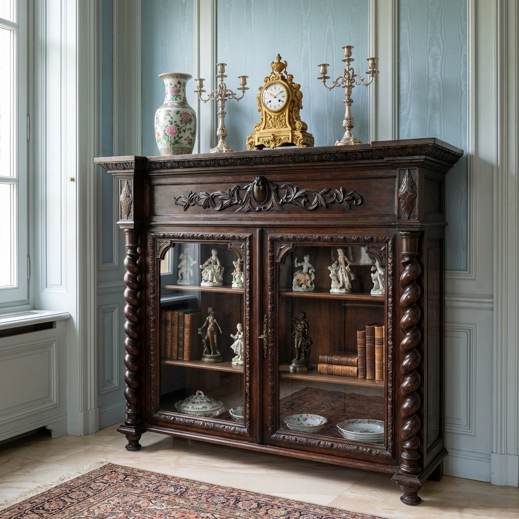 Starožitná řezbovaná vitrína