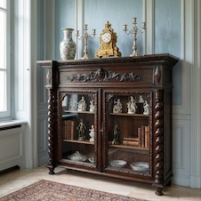 Starožitná řezbovaná vitrína