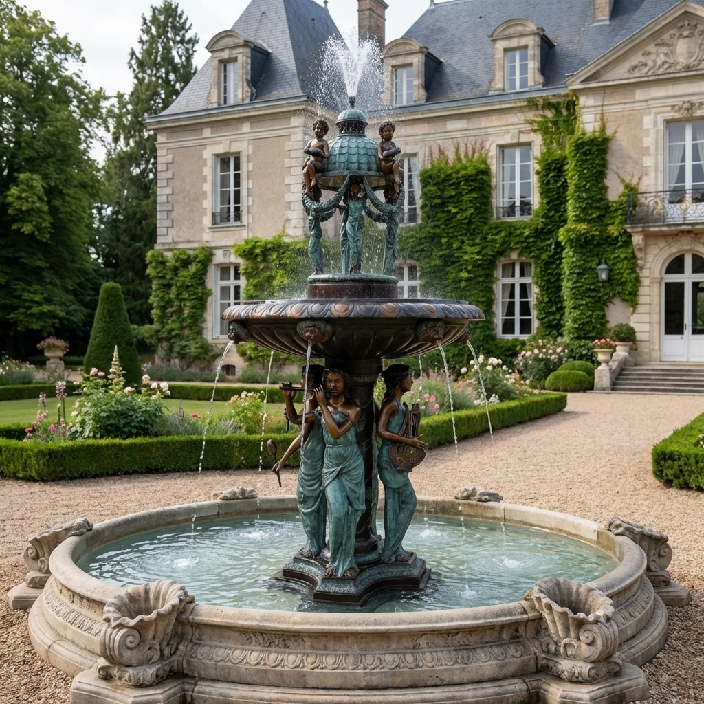 Zámecká bronzová fontána-VELKÁ-UNIKÁT-252 cm