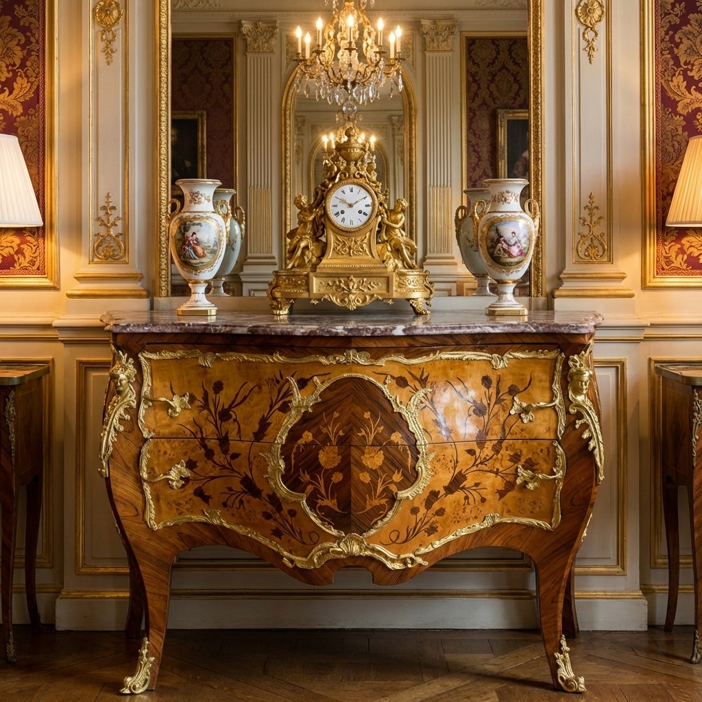 Zámecká komoda-Intarzie-Bronz-mramor-UNIKÁT-142 cm