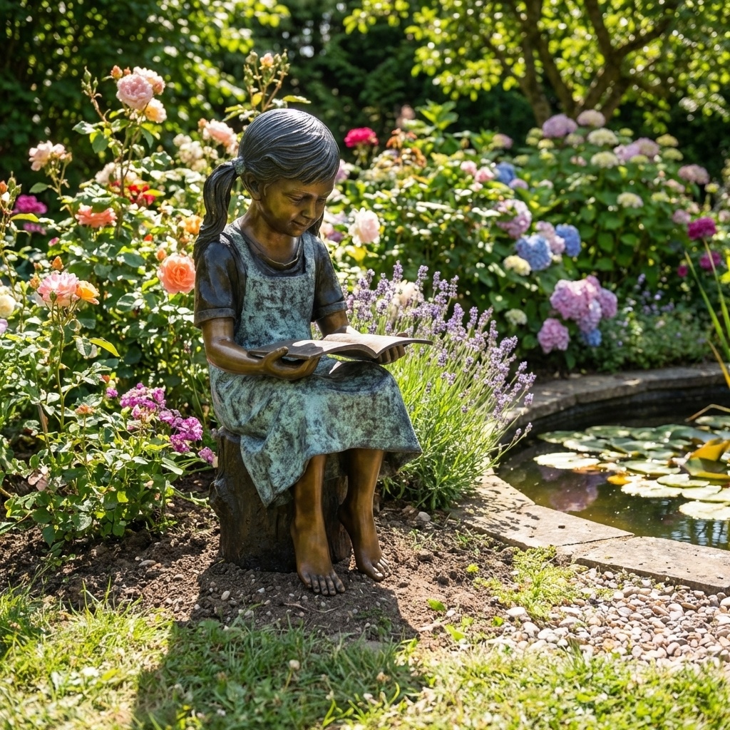 Bronzová socha-Dívka s knihou-kolorovaná
